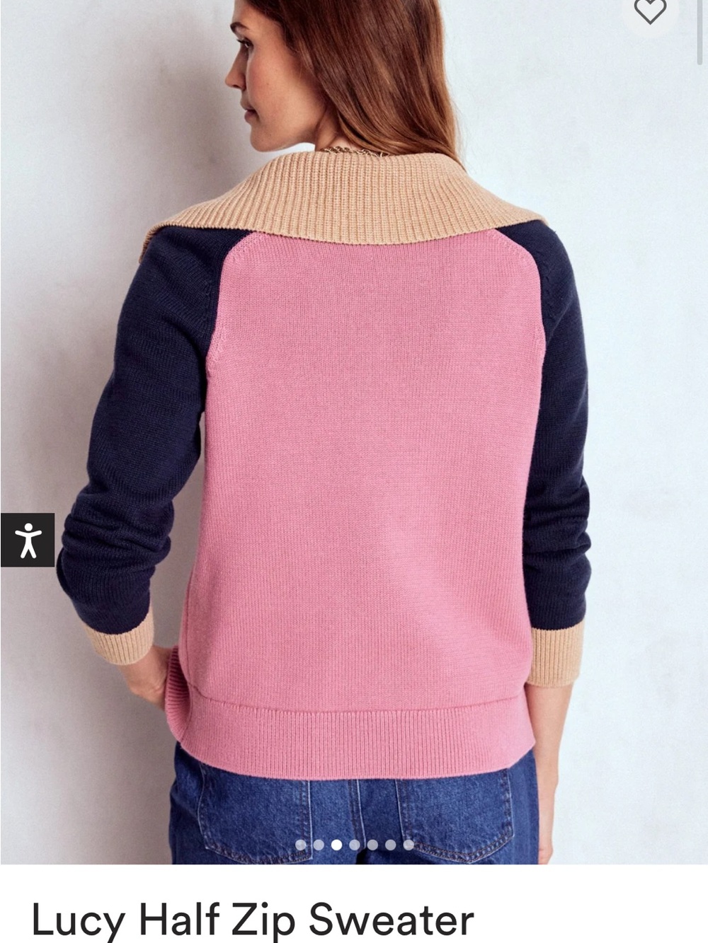 Boden sweater NWT M half zip sweater. Pink/navy/tan, cotton, Current! - Picture 10 of 12